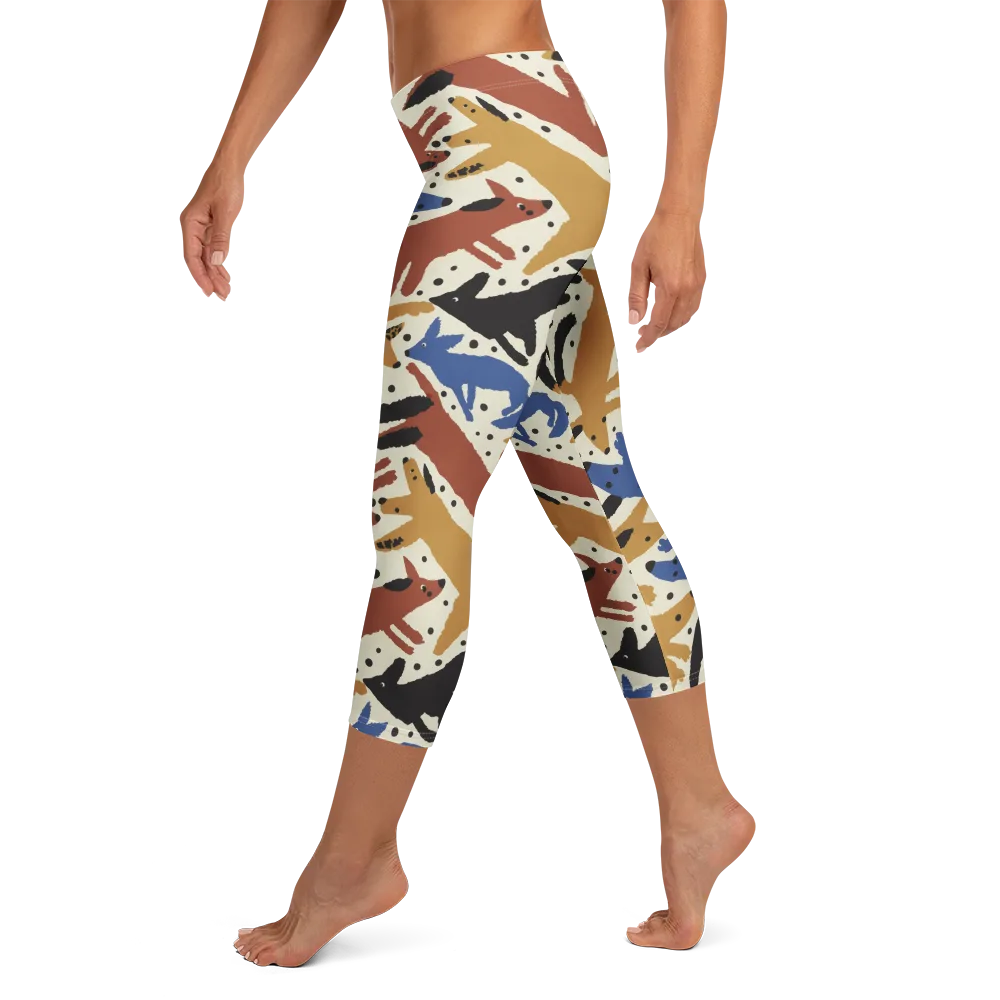 Folk Critter Parade on Capri Leggings — Left