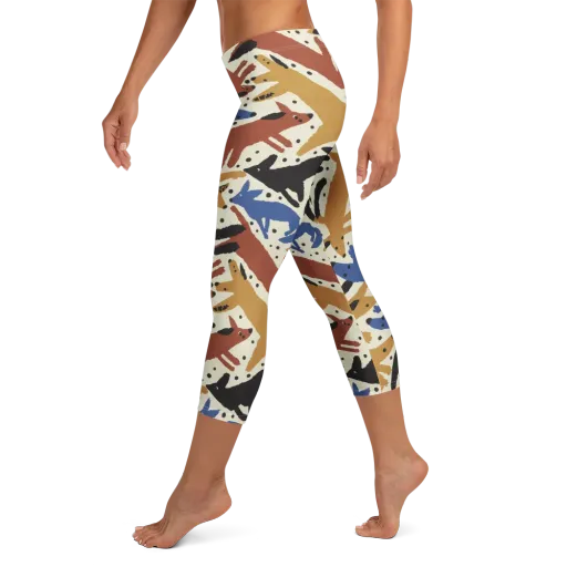 Folk Critter Parade on a Capri Leggings
