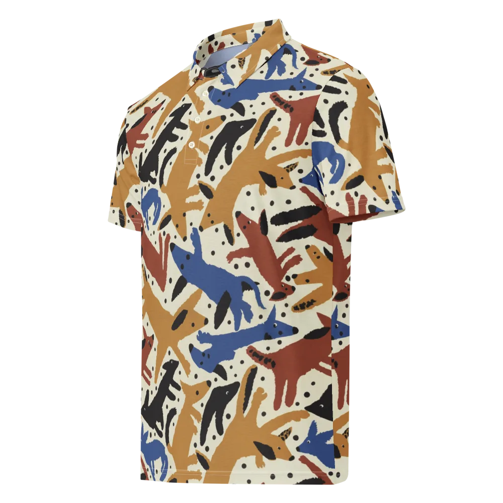Folk Critter Parade on Men's Slim Fit Polo Shirt — Left Front