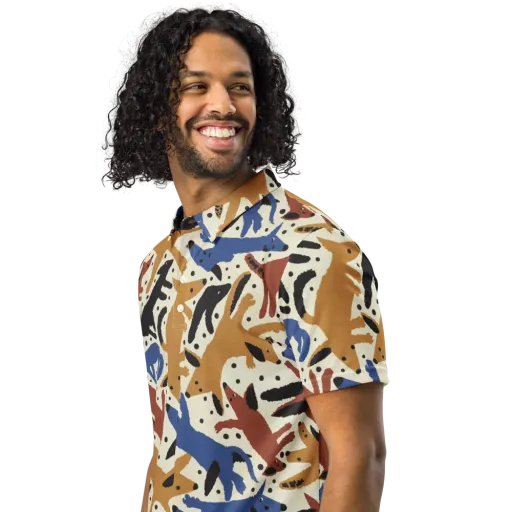 Folk Critter Parade on a Men's Slim Fit Polo Shirt