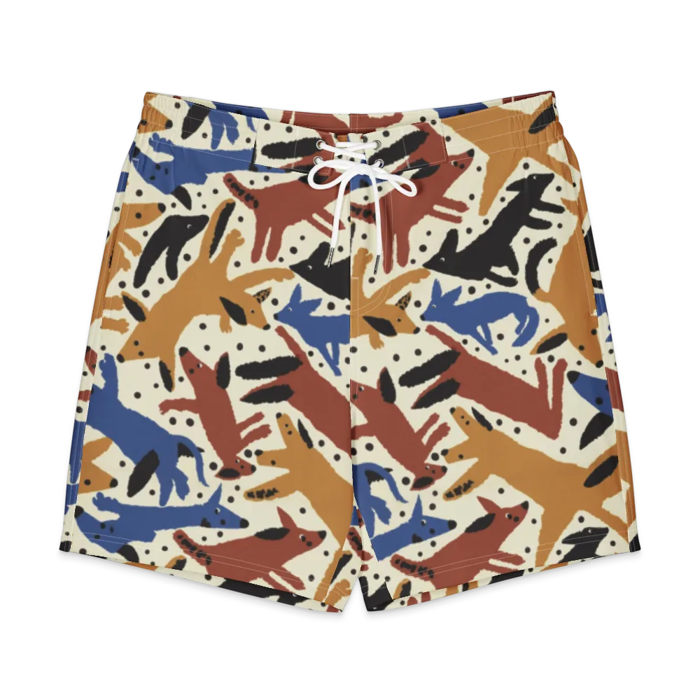 Folk Critter Parade on Men's Board Shorts — Front