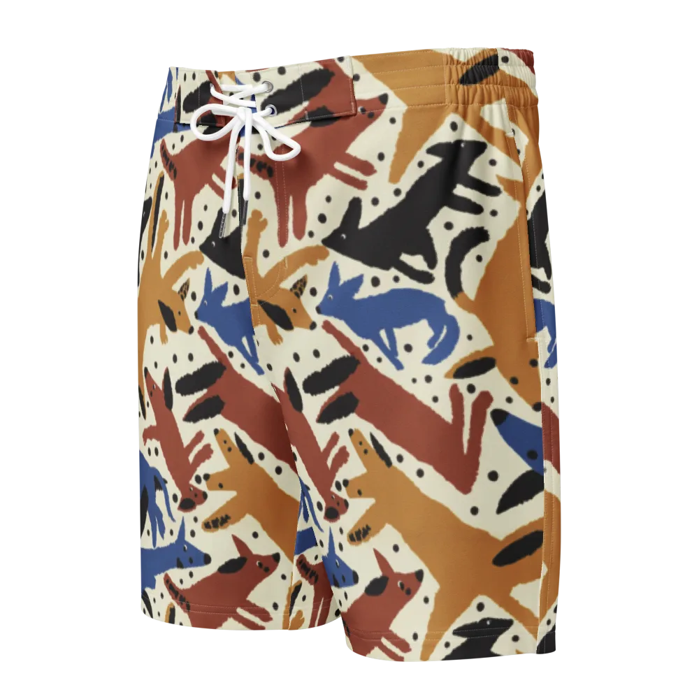Folk Critter Parade on Men's Board Shorts — Front