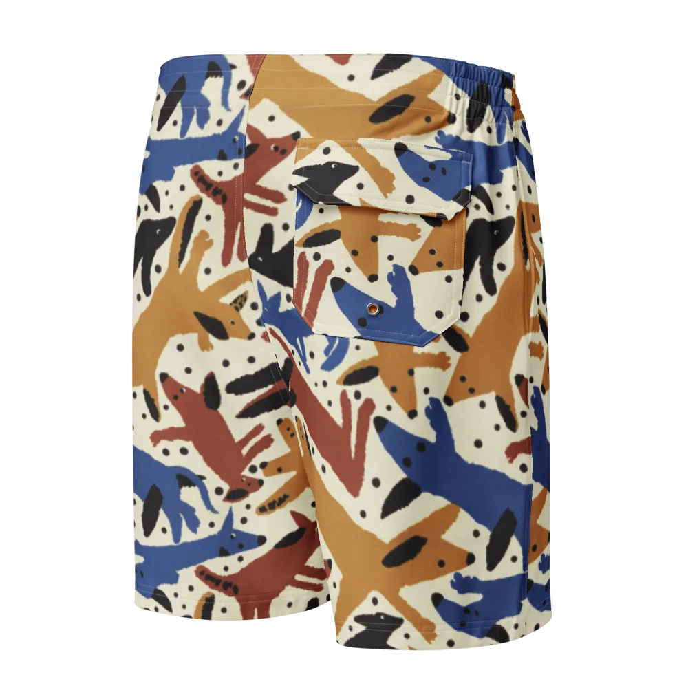 Folk Critter Parade on Men's Board Shorts — Back