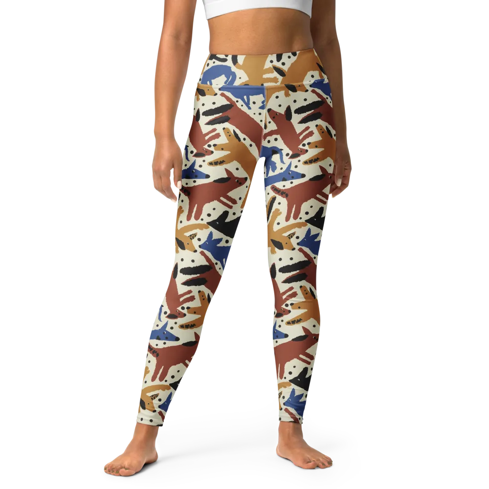 Folk Critter Parade on Yoga Leggings — Front