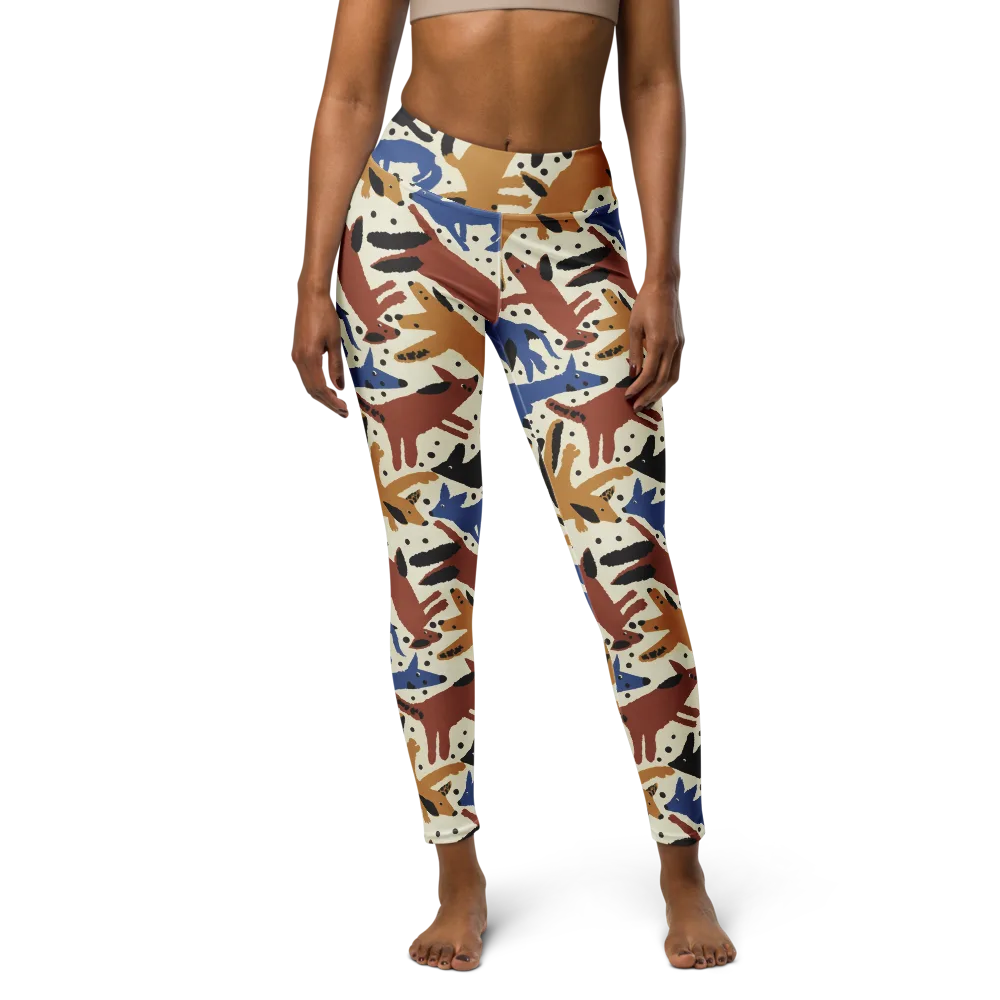 Folk Critter Parade on Yoga Leggings — Front