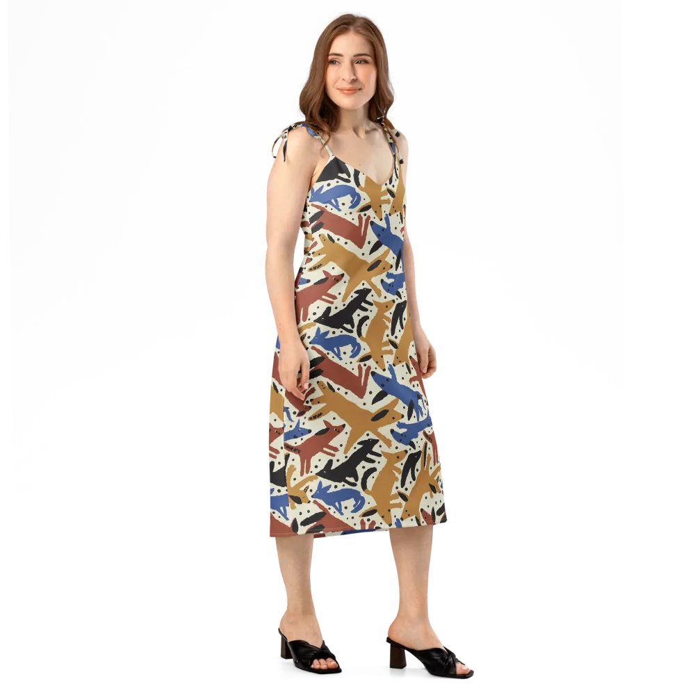 Folk Critter Parade on Slip Dress — Right Front