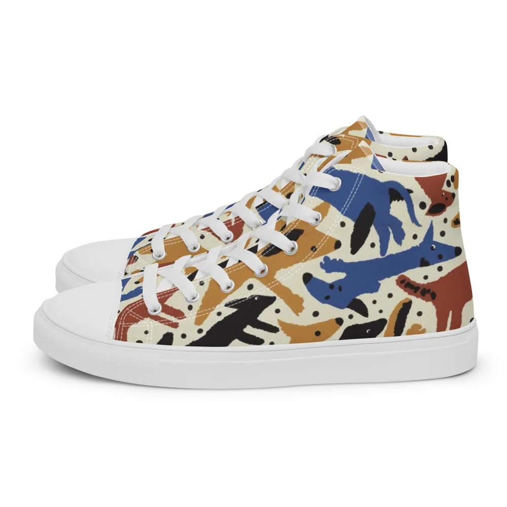 Folk Critter Parade on Men's High Top Canvas Shoes — Left