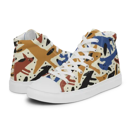 Folk Critter Parade on a Men's High Top Canvas Shoes