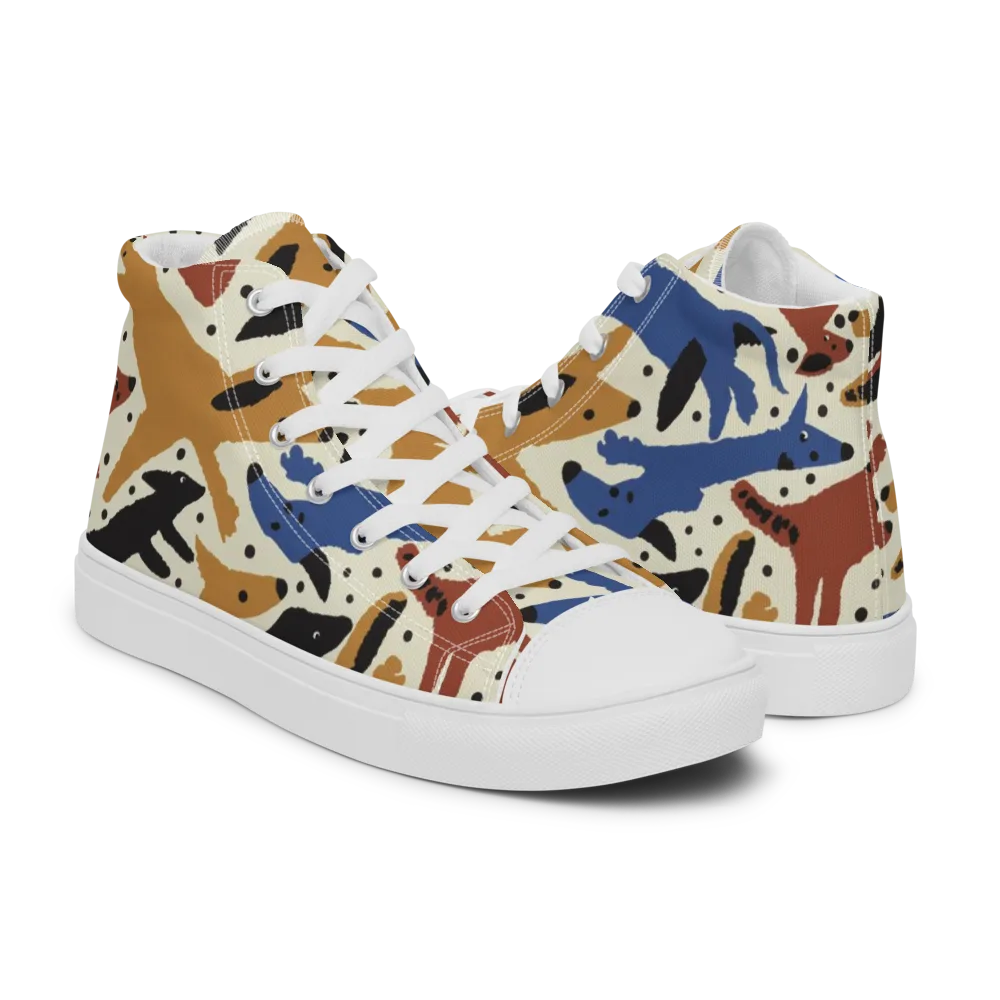 Folk Critter Parade on Men's High Top Canvas Shoes — Right