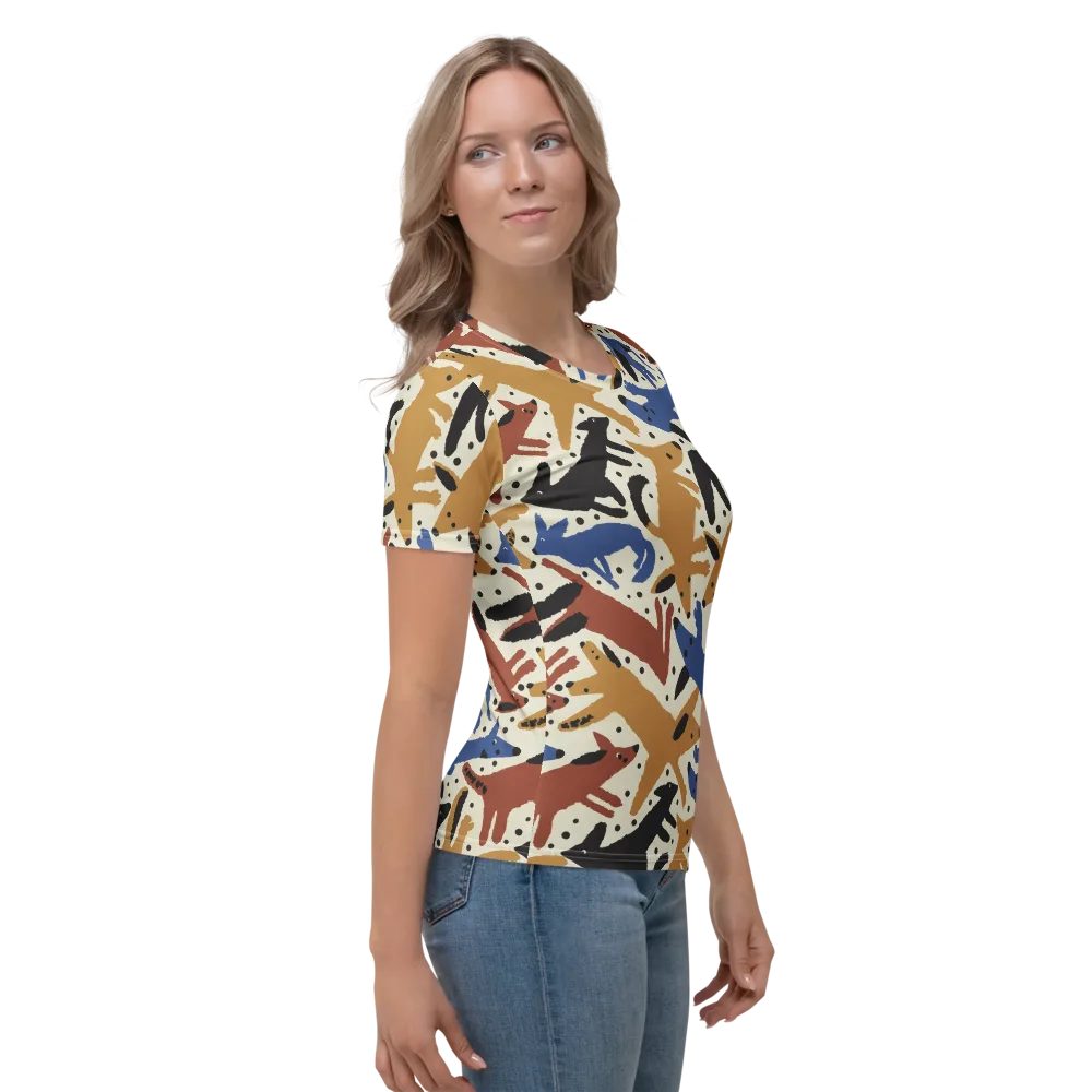 Folk Critter Parade on Women's Crew Neck T-Shirt — Right