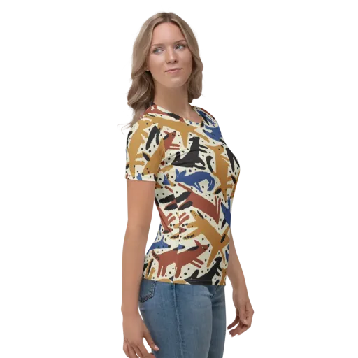 Folk Critter Parade on a Women's Crew Neck T-Shirt