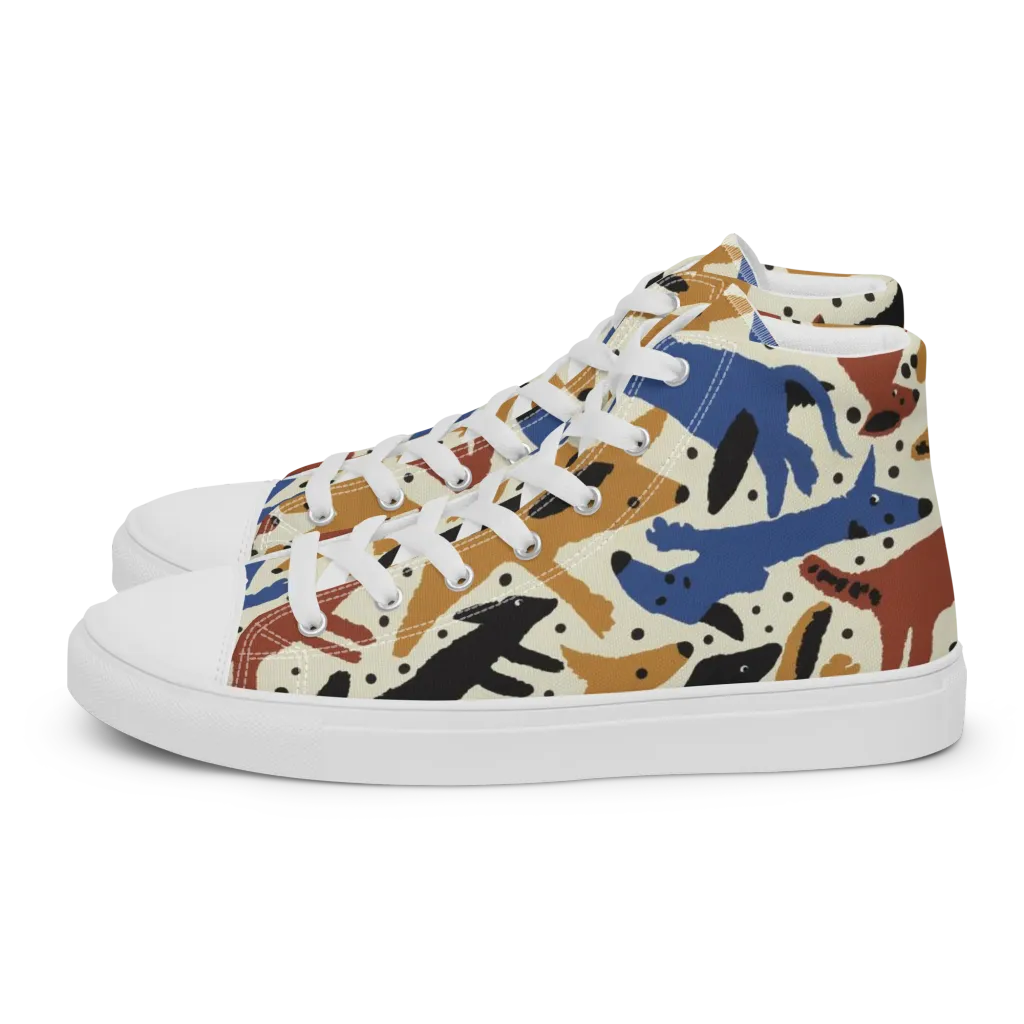 Folk Critter Parade on Women's High Top Canvas Shoes — Left