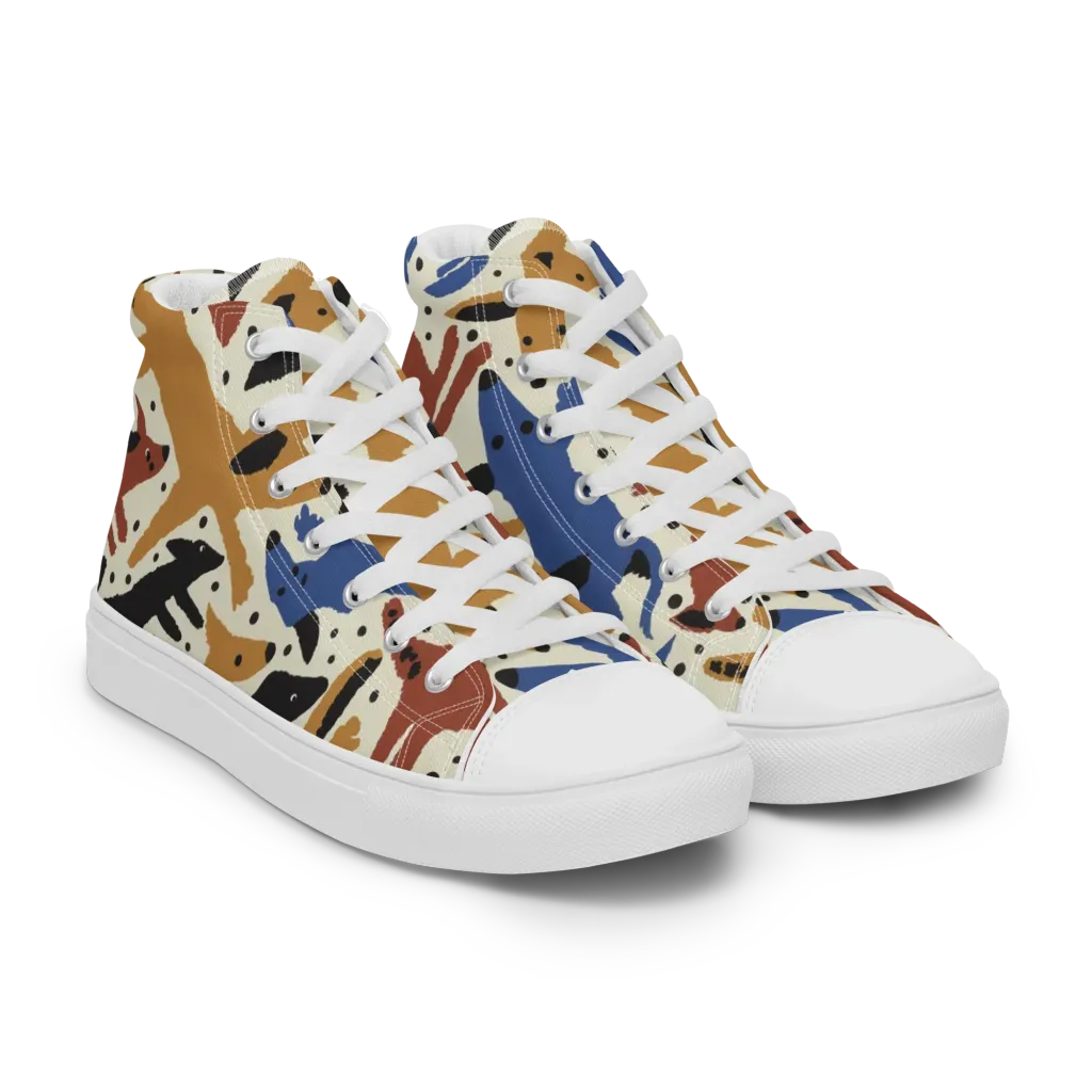 Folk Critter Parade on Women's High Top Canvas Shoes — Right Front
