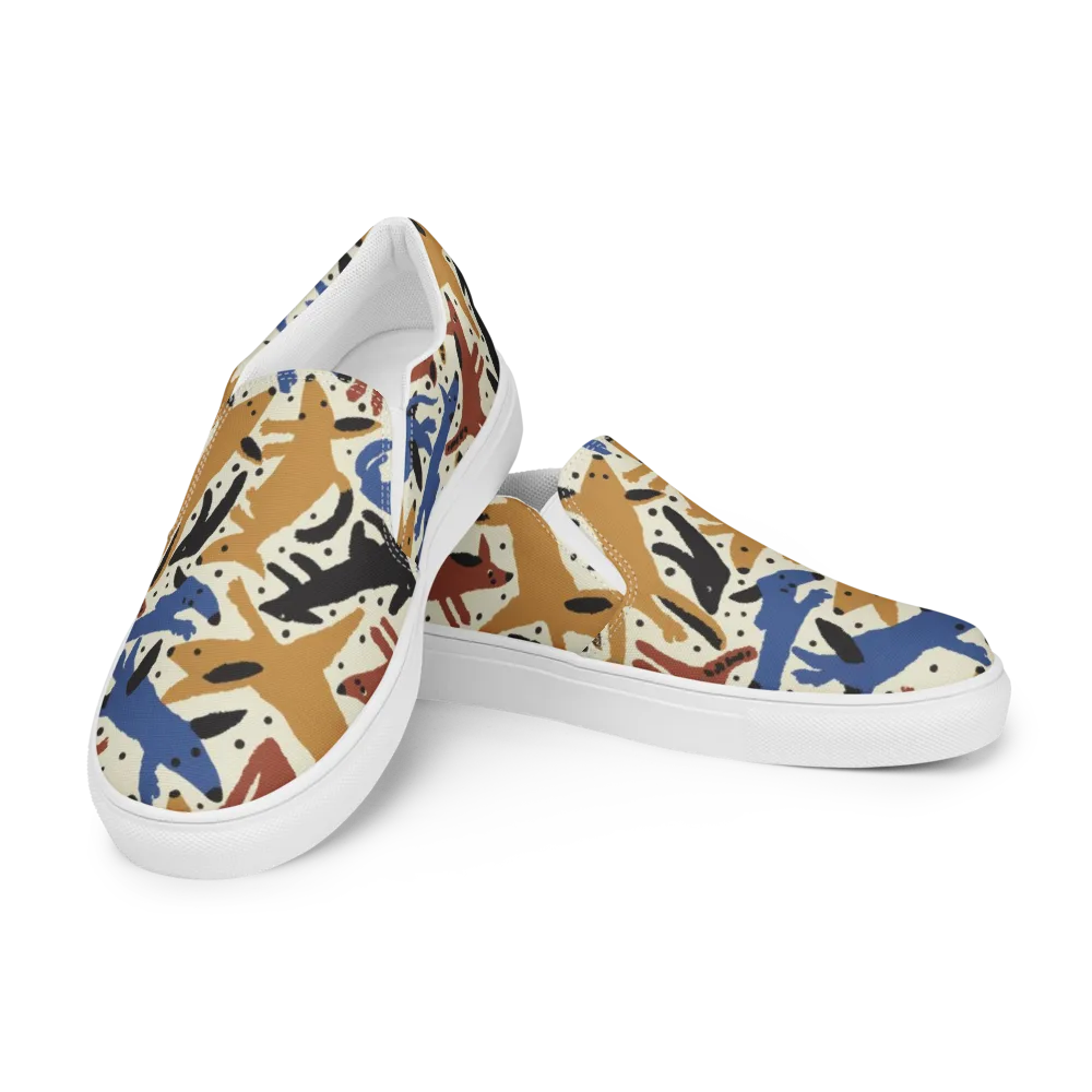 Folk Critter Parade on Men's Slip-On Canvas Shoes — Left Front