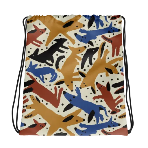 Folk Critter Parade on a Drawstring Bag