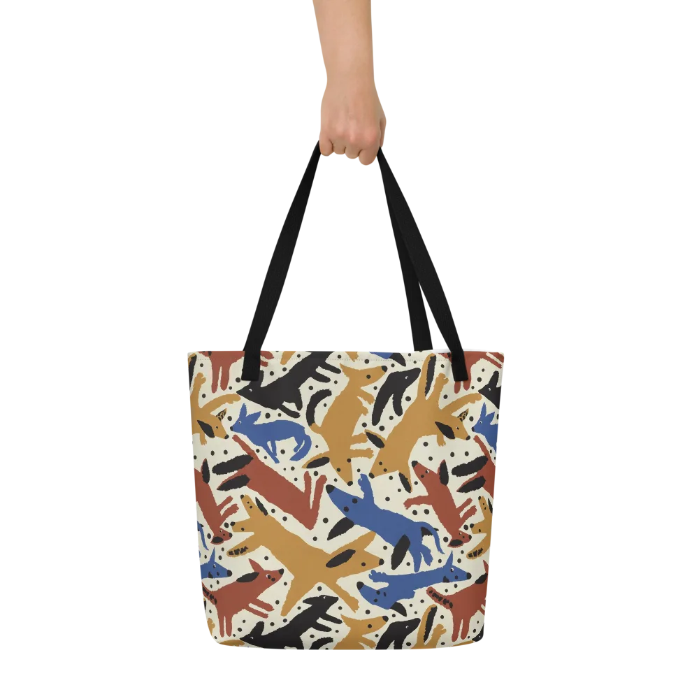 Folk Critter Parade on Large Tote Bag W/ Pocket — Front
