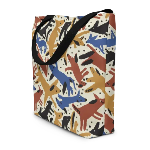 Folk Critter Parade on a Large Tote Bag W/ Pocket