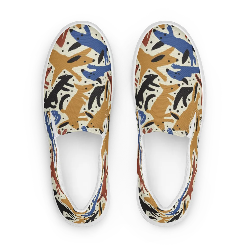 Folk Critter Parade on Women's Slip-On Canvas Shoes — Front