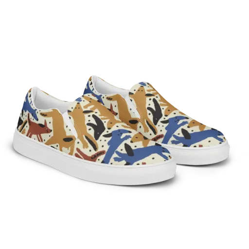 Folk Critter Parade on a Women's Slip-On Canvas Shoes