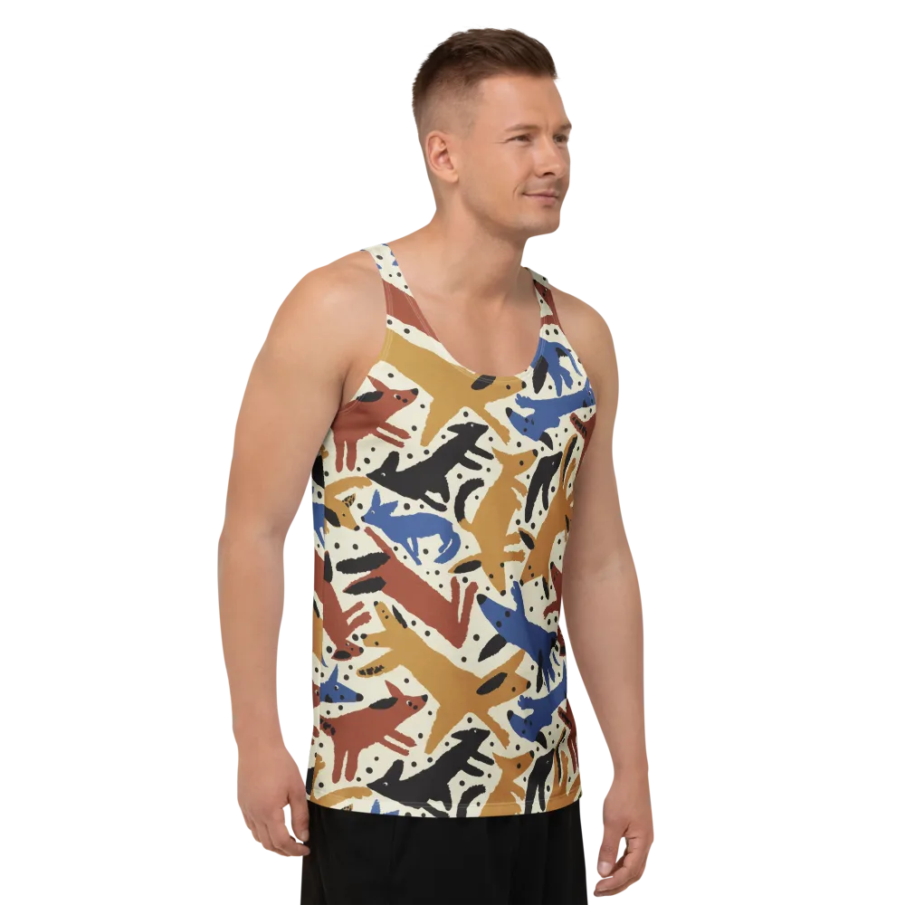 Folk Critter Parade on Men's Tank Top — Right Front
