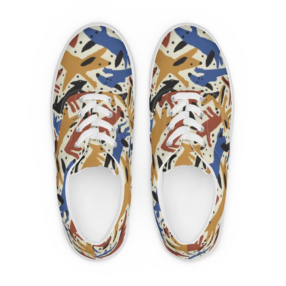 Folk Critter Parade on Men's Lace-Up Canvas Shoes — Front