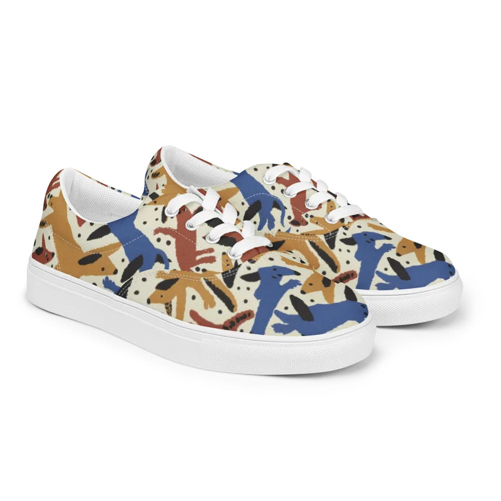 Folk Critter Parade on Men's Lace-Up Canvas Shoes — Right Front