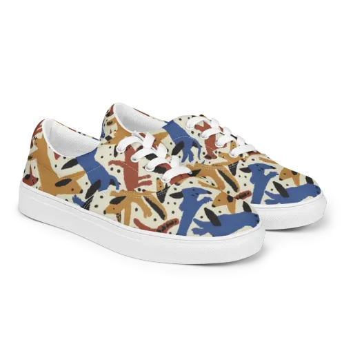 Folk Critter Parade on a Men's Lace-Up Canvas Shoes
