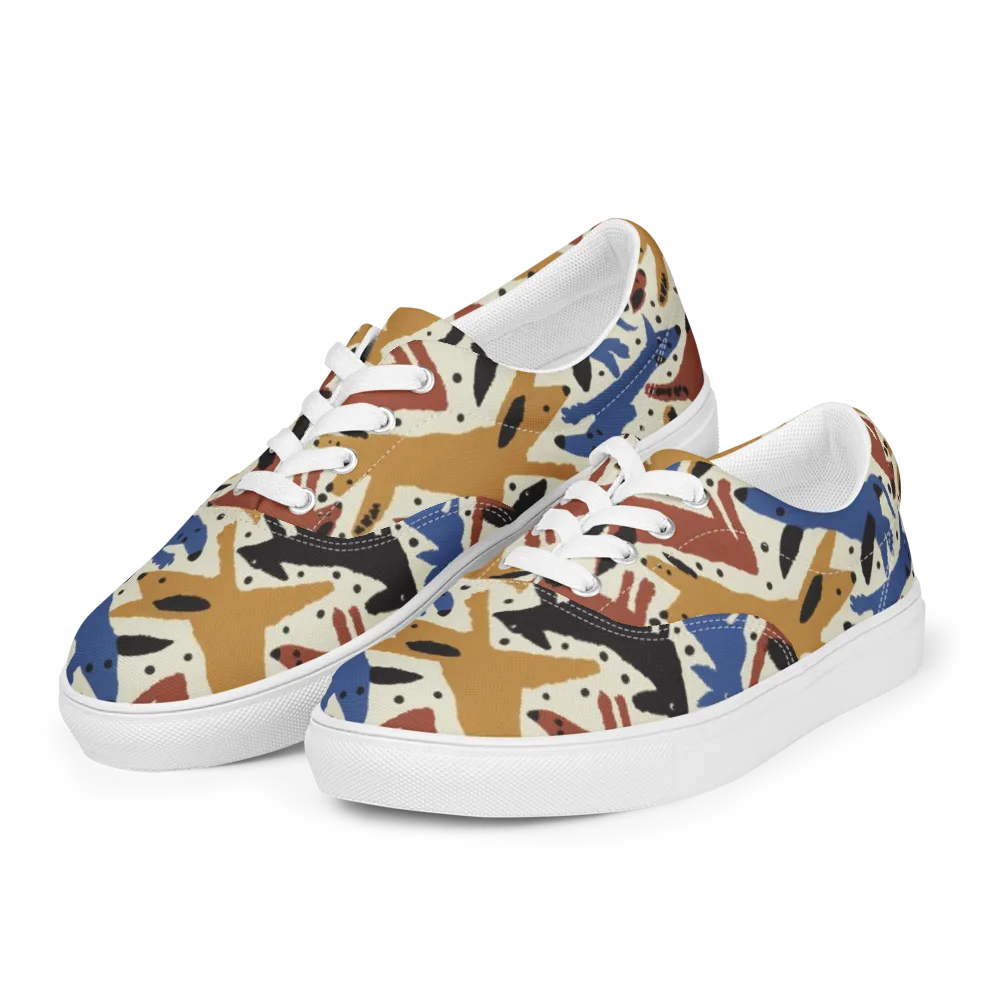 Folk Critter Parade on Men's Lace-Up Canvas Shoes — Left Front