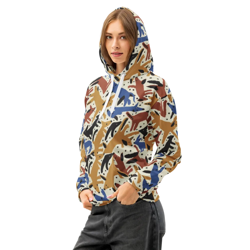 Folk Critter Parade on Cotton Hoodie — Left Front