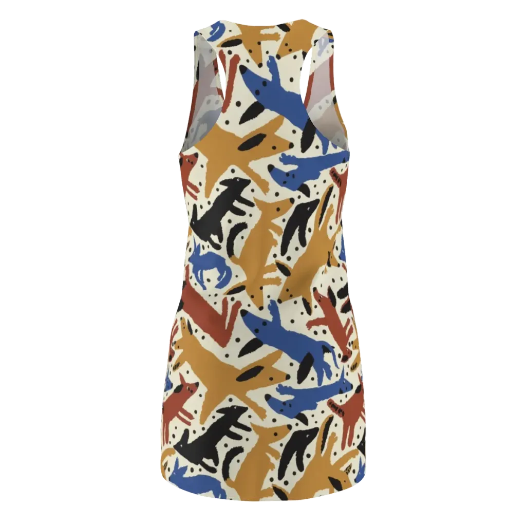Folk Critter Parade on Racerback Dress — Back