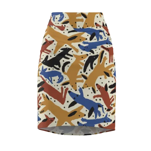 Folk Critter Parade on a Pencil Skirt