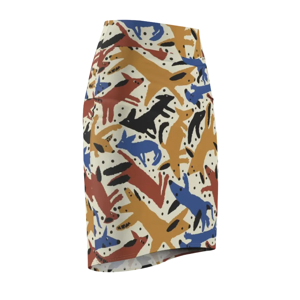 Folk Critter Parade on Pencil Skirt — Front Side