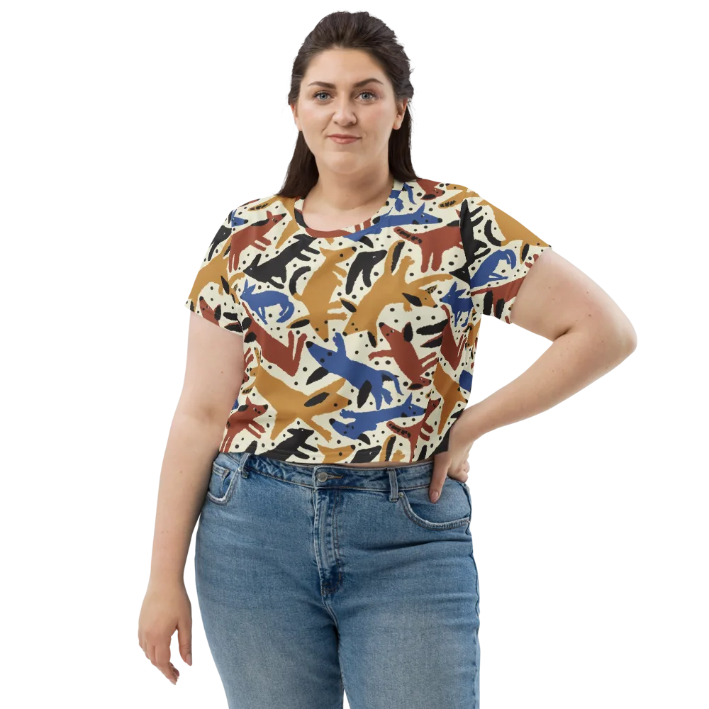 Folk Critter Parade on Crop Tee — Front