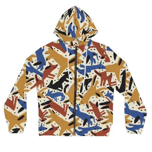 Folk Critter Parade on a Women's Full-Zip Hoodie