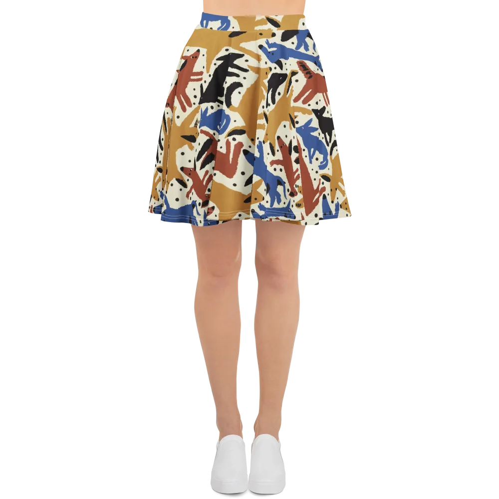 Folk Critter Parade on Skater Skirt — Front