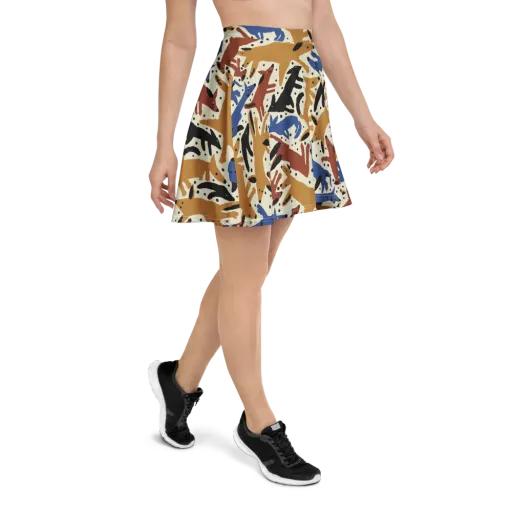 Folk Critter Parade on a Skater Skirt