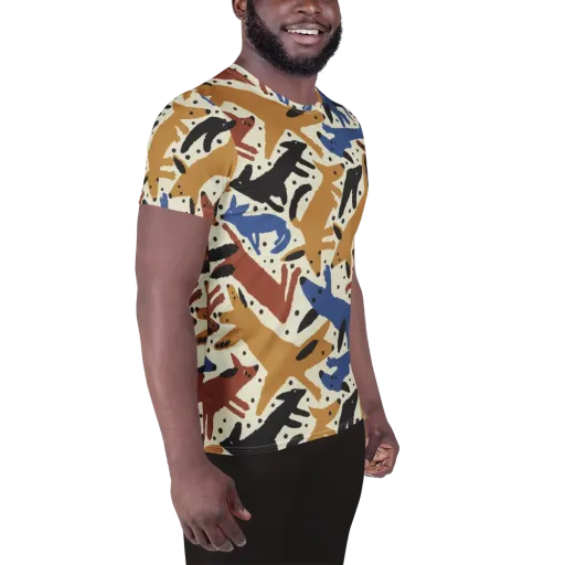 Folk Critter Parade on a Men's Athletic T-Shirt
