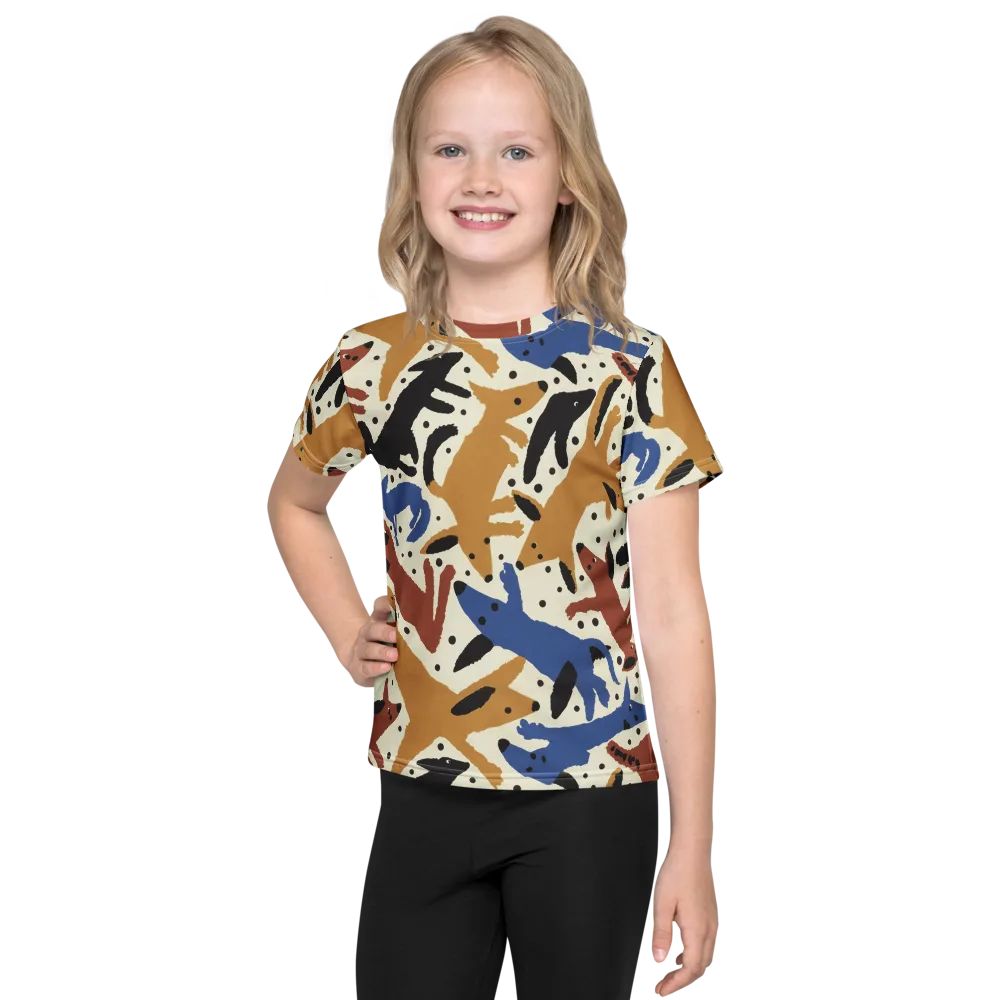 Folk Critter Parade on Kids Crew Neck T-Shirt — Front