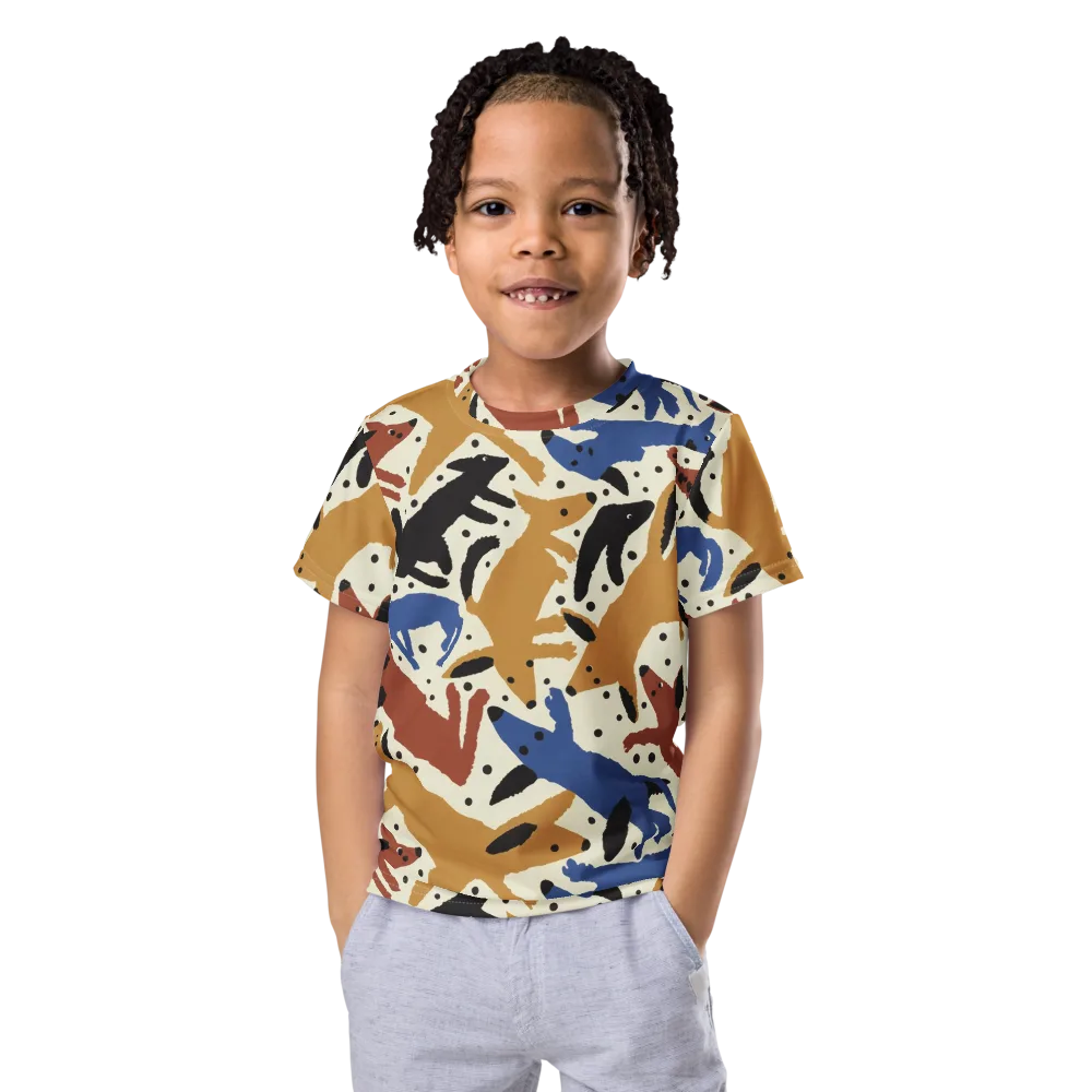 Folk Critter Parade on Kids Crew Neck T-Shirt — Front