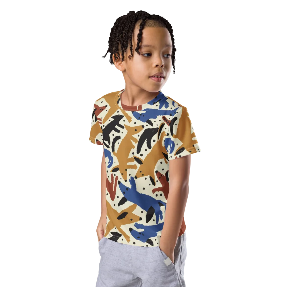 Folk Critter Parade on Kids Crew Neck T-Shirt — Left Front