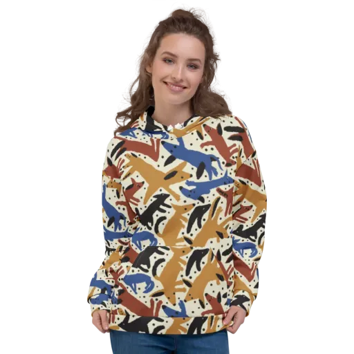 Folk Critter Parade on a Hoodie