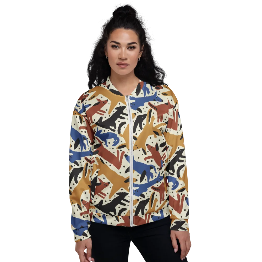 Folk Critter Parade on Bomber Jacket — Front