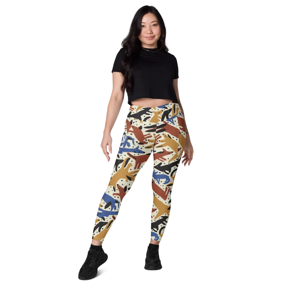 Folk Critter Parade on Leggings with Pockets — Front