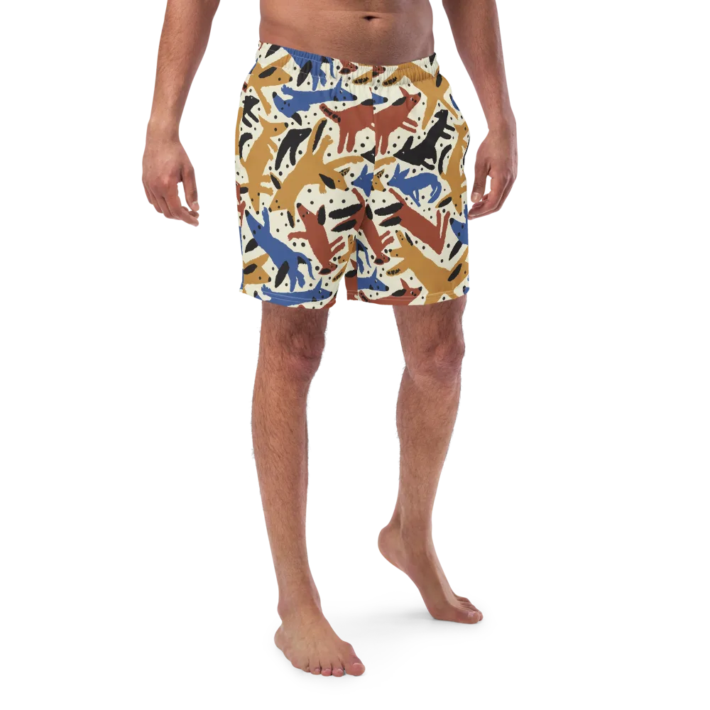 Folk Critter Parade on Swim Trunks — Front