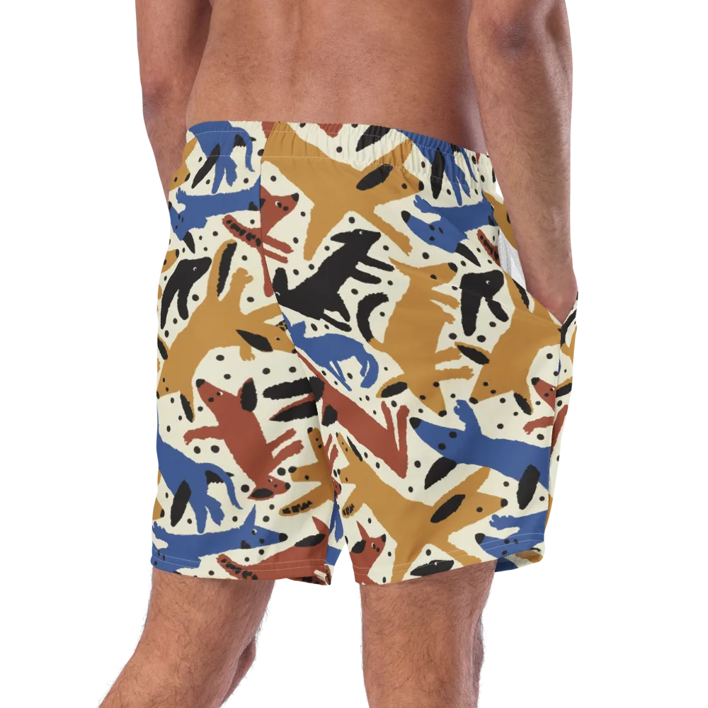 Folk Critter Parade on Swim Trunks — Right Back