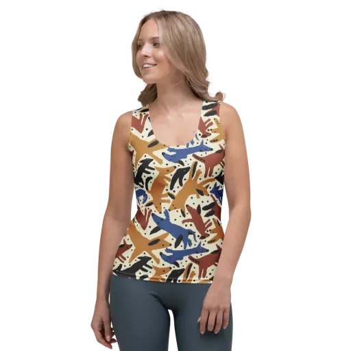 Folk Critter Parade on a Women's Tank Top