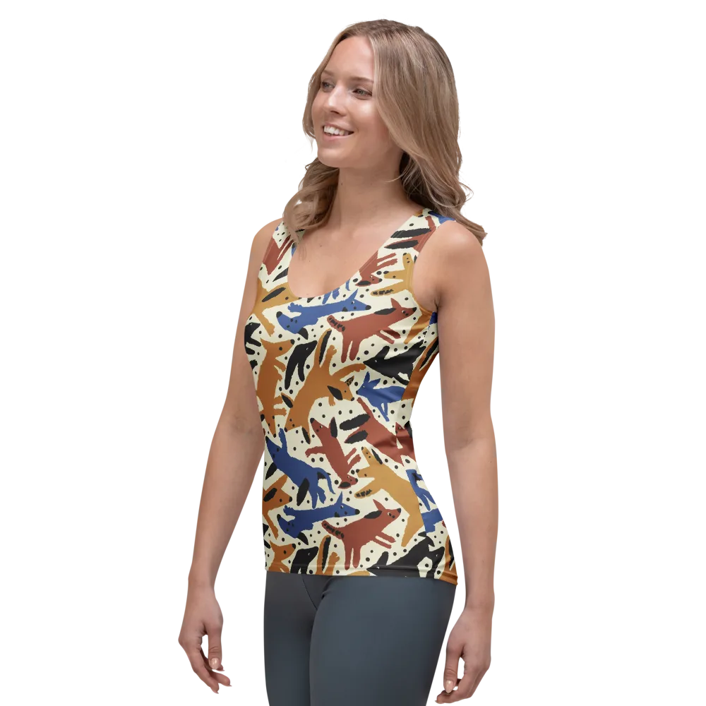 Folk Critter Parade on Women's Tank Top — Left Front