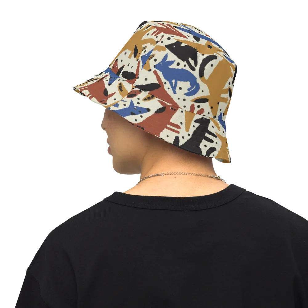 Folk Critter Parade on Reversible Bucket Hat — Back Inside