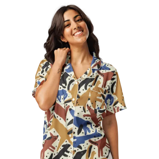 Folk Critter Parade on a Women's Short Sleeve Pajama Top