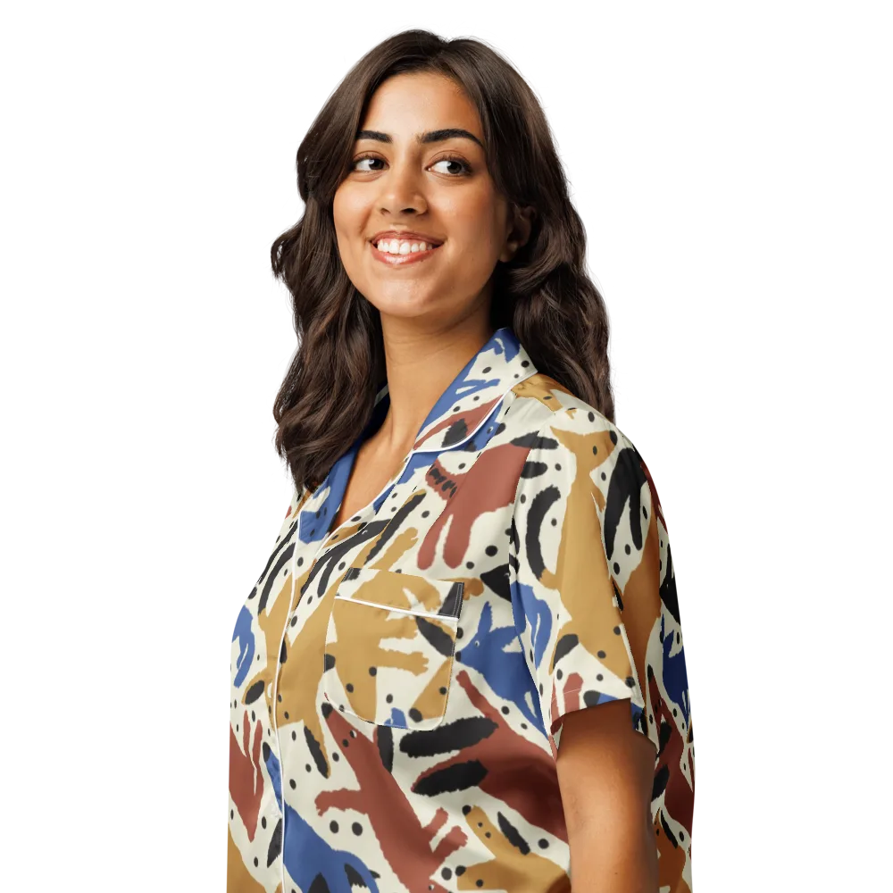 Folk Critter Parade on Women's Short Sleeve Pajama Top — Left Front
